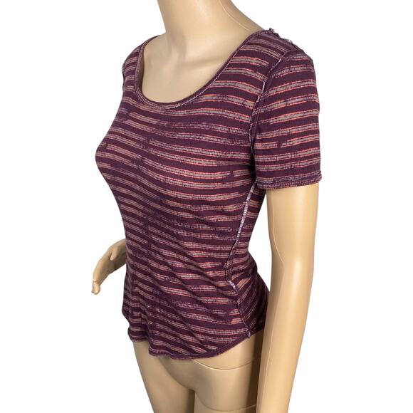 Free People Intimately Purple Pink Striped Ribbed Babydoll Tee Knit Top SZ M - Picture 4 of 8